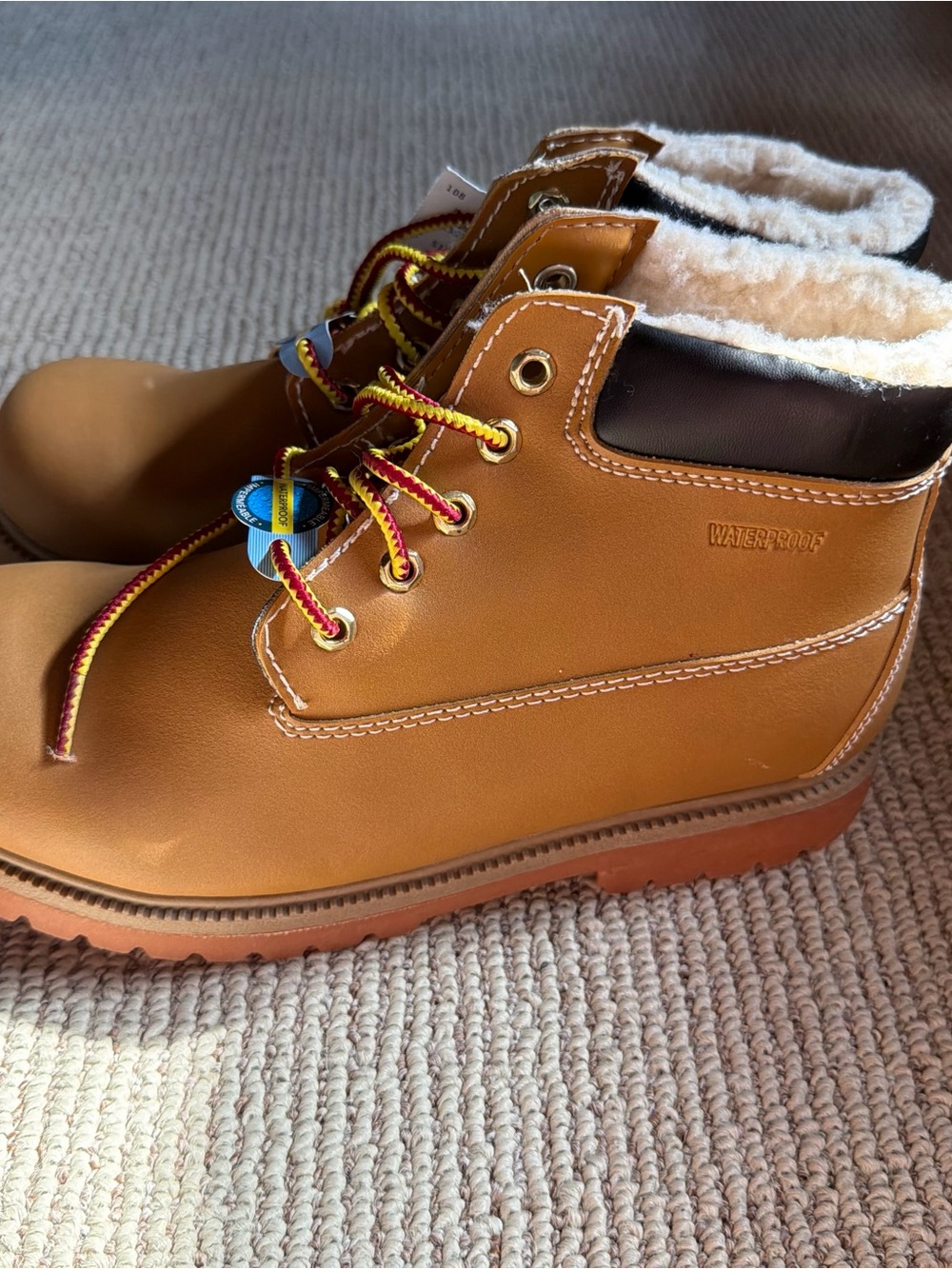 Kids Work Boots Tan Lined High Top Lace Up Youth Size 6Y